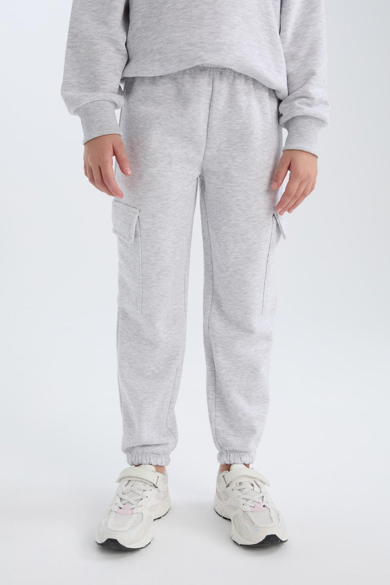 ديفاكتو بنطلون بناتي سويت بانتس كارجو بجيب بأستك من تحت ميلانج رمادي فاتح - Image 4